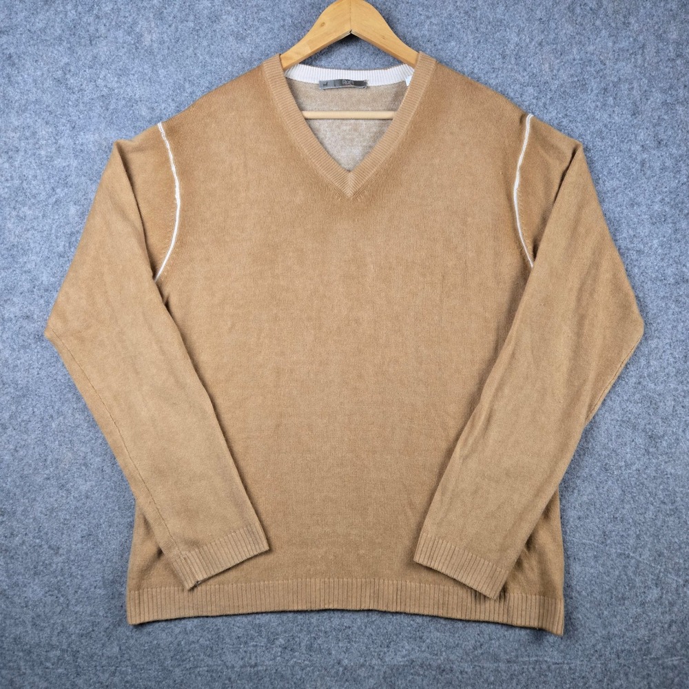 Raffi Cashmere Sweater Mens M Brown V-Neck Pullover Luxury Soft Knit Classic
